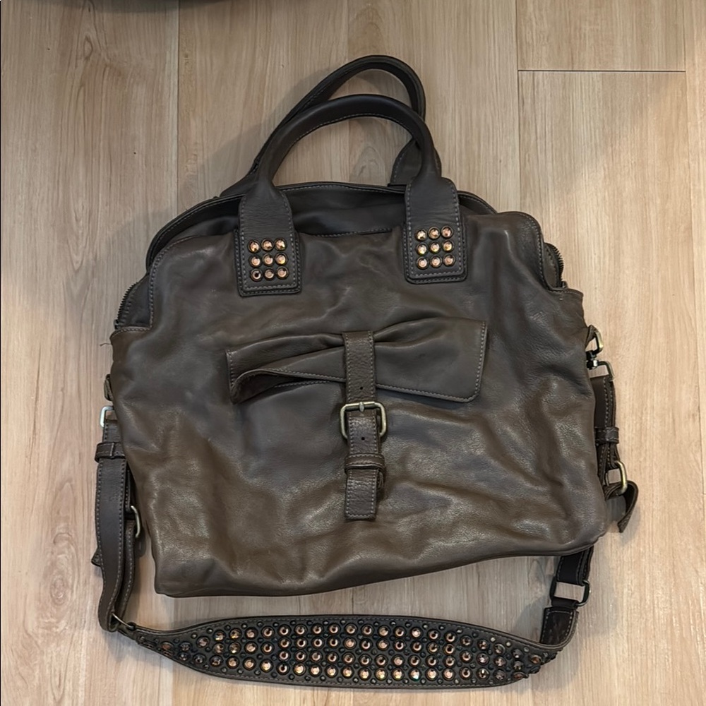 Brown Leather Studded Men's Bag